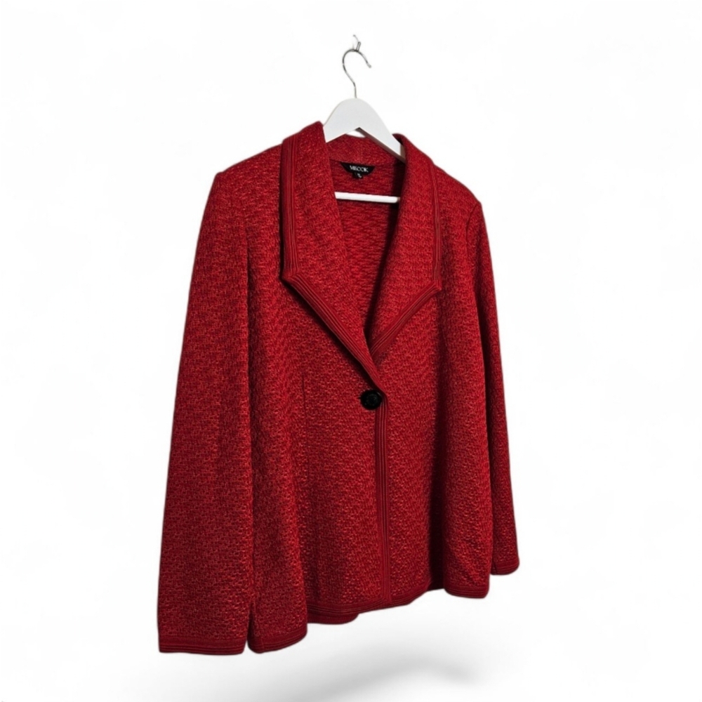Misook Blazer M Signature Textured Knit Single Button Jacket Red Workwear